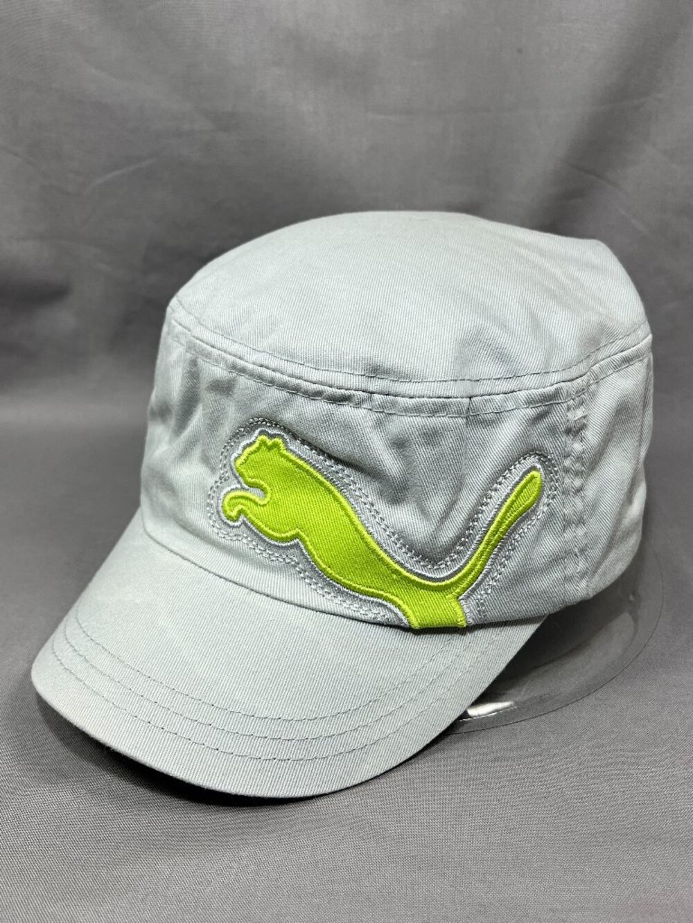 PUMA Military Cap Utility Cadet Field Hat Light Gray Neon Green Cotton Strapback